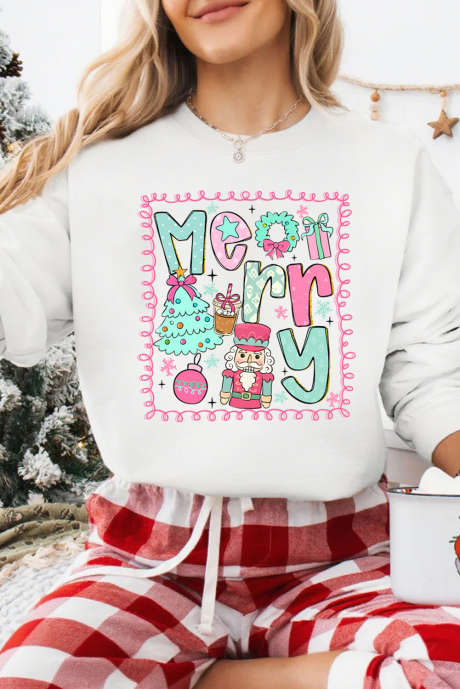 Sudadera blanca de mezcla de algodón con estampado navideño LC25320800-15