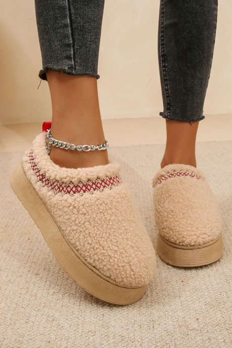 Botas de neve de pelúcia Sherpa bordadas com aveia e sola grossa