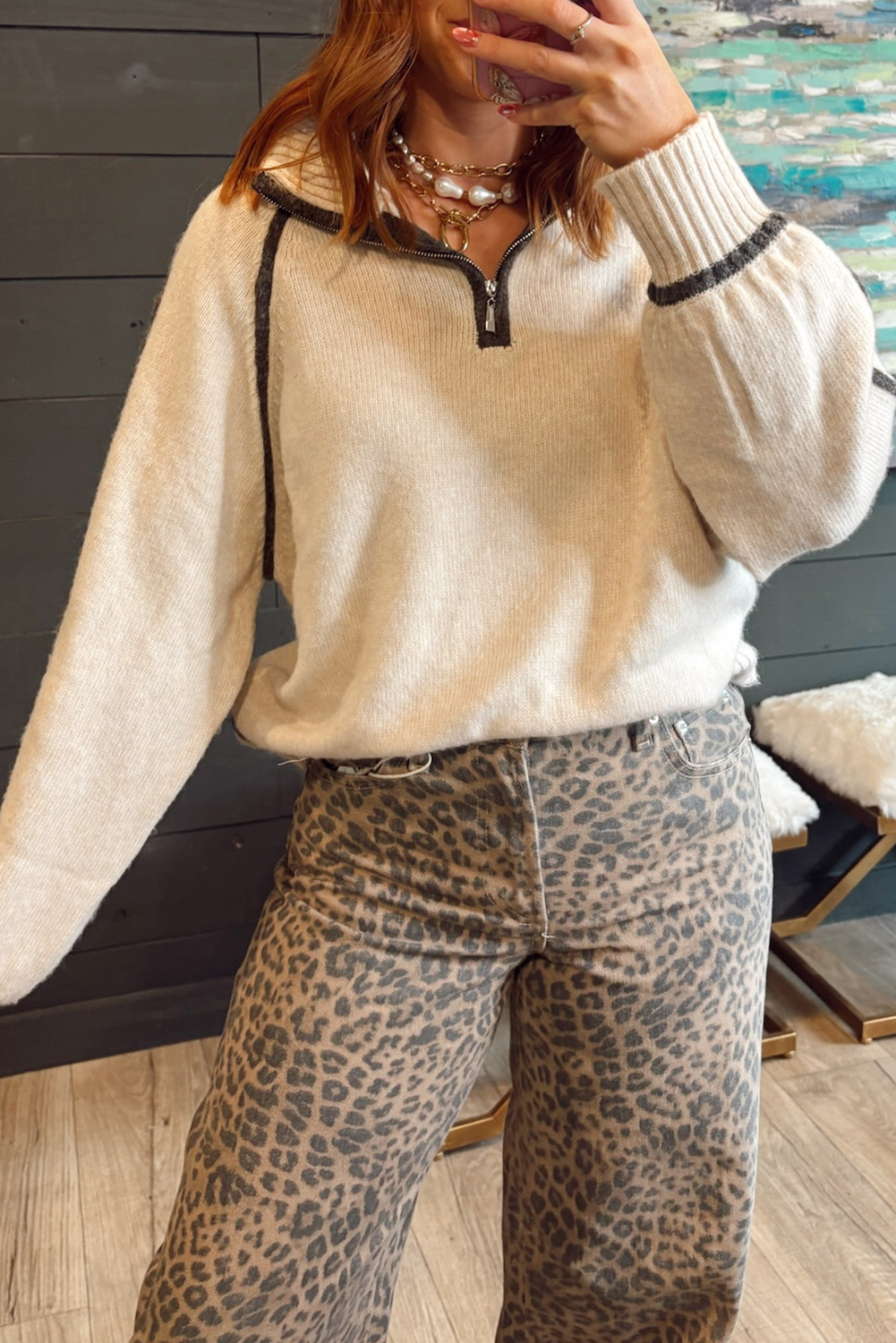 Contrast Trim Ribbed Sweater