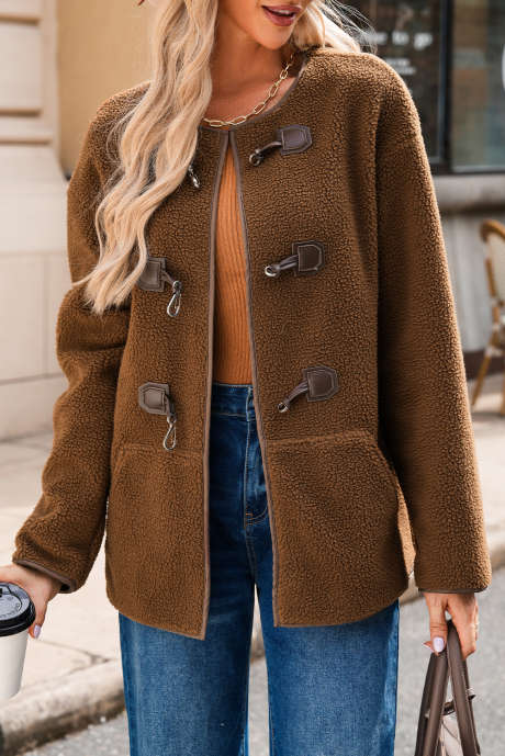 Cappotto Teddy con bottoni a pressione color caffè Dearlovers