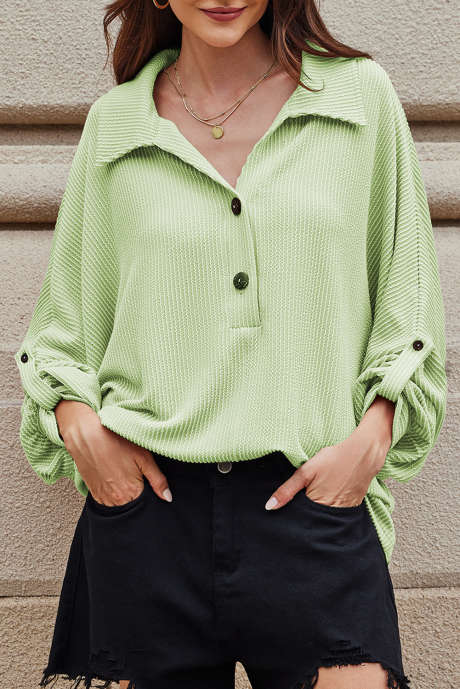 Blusa Henley oversized com gola canelada e manga enrolada Clearly Aqua