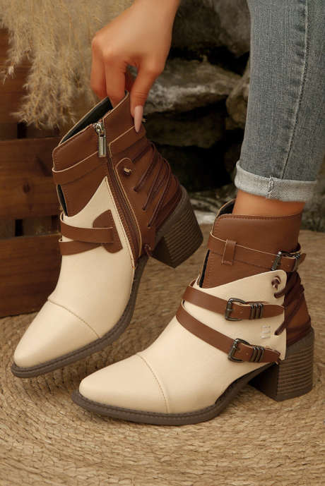 Bílé kožené boty s barevnými bloky a šněrováním a přezkou