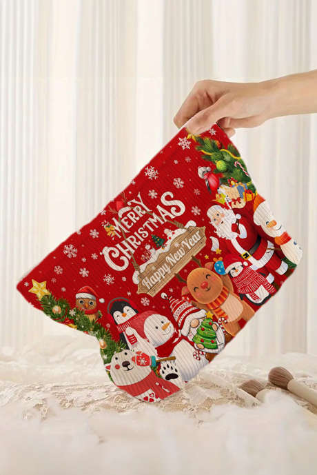 Bolsa de cosméticos de veludo cotelê vermelho fogo FELIZ NATAL Feliz Ano Novo