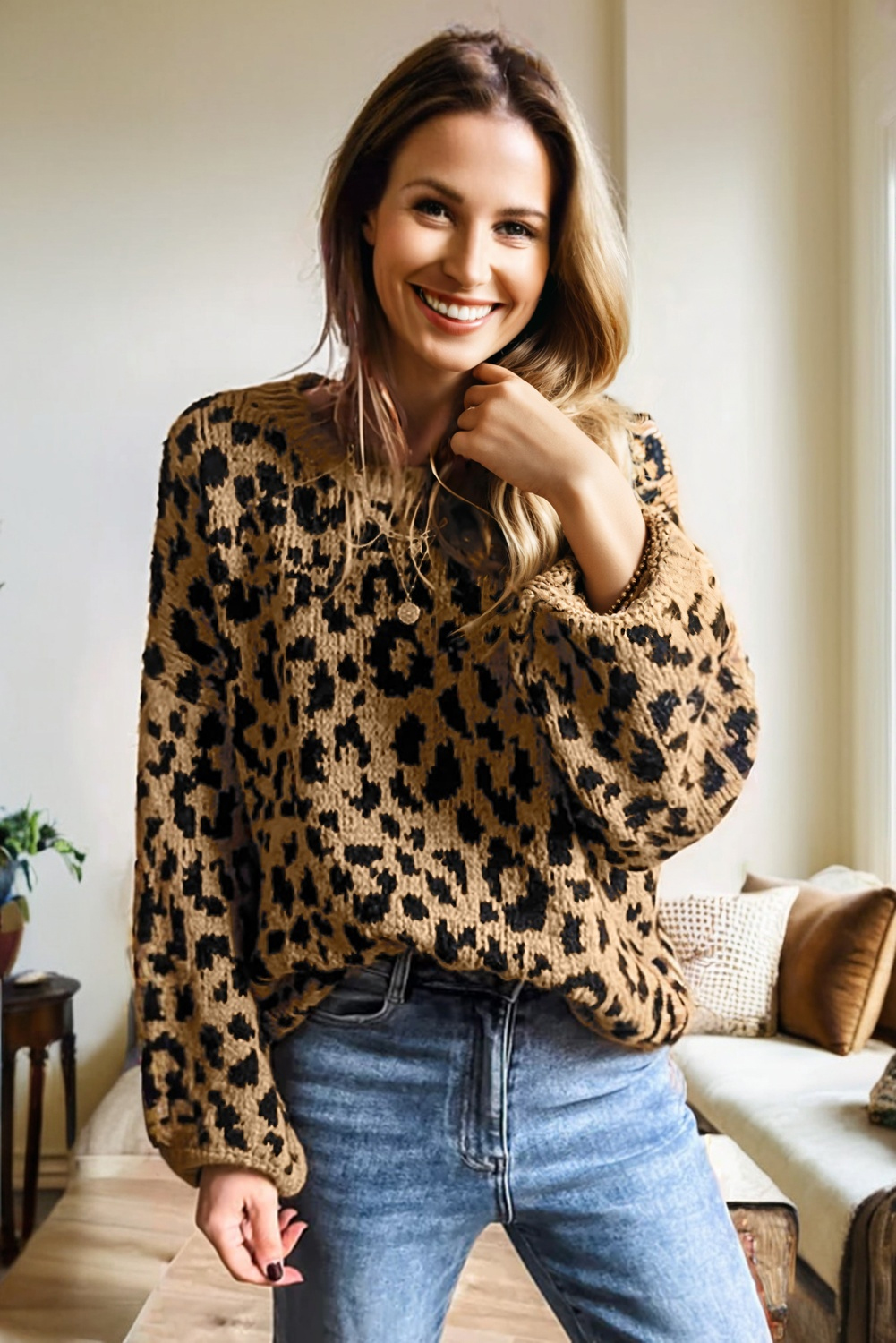Leopard Drop Shoulder Sweater
