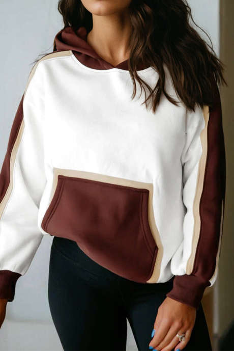 Kaffefarget fargeblokk patchwork athleisure hettegenser