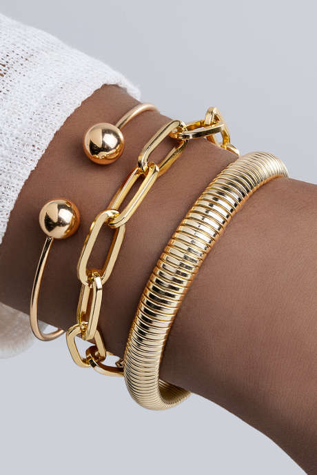 Gold Plated 3 Pieces Different Bracelets