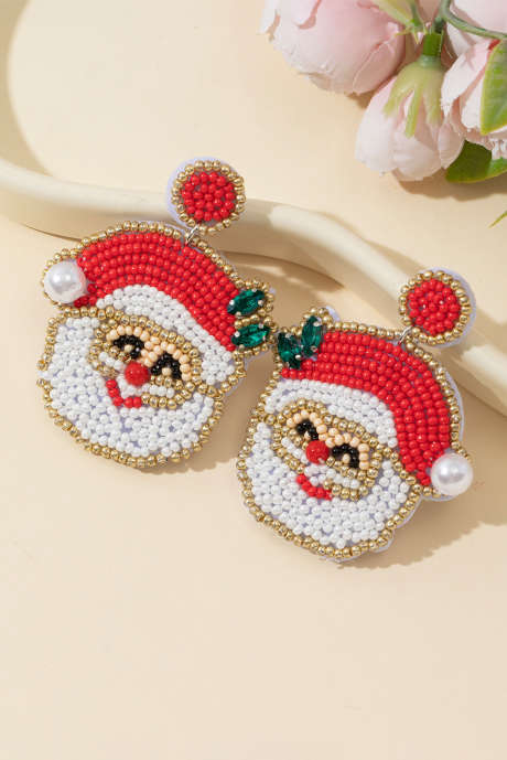 Anting Santa Claus dengan Hiasan Batu Permata Mutiara Emas