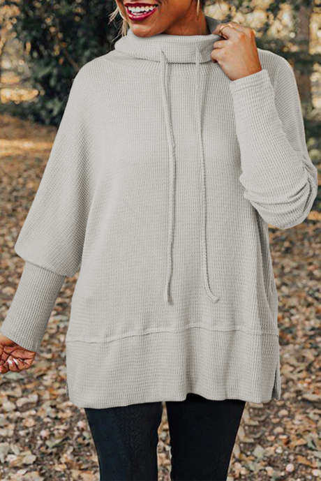 Haut oversize en tricot texturé gris clair avec cordon de serrage et col bénitier et fentes latérales
