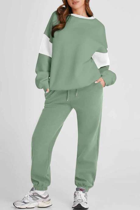 Clearly Aqua Drop Shoulder Loose Sweatshirt en Joggingbroek Actieve Set