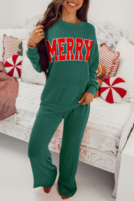 Evergreen MERRY Letter Graphic Twisted Ribbed 2-delige broekset