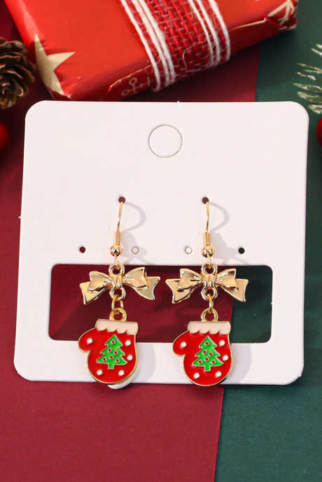 Boucles d'oreilles pendantes en plaqué or avec nœud et gants de Noël BH014523-P12