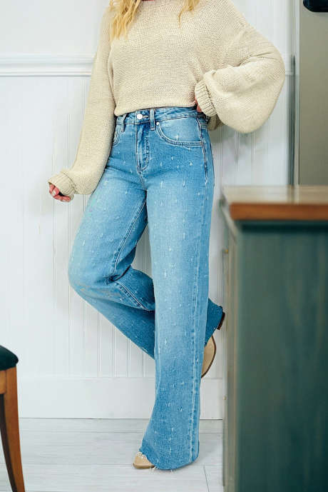 Jeansy Mist Blue z przetarciami i surowym obszyciem