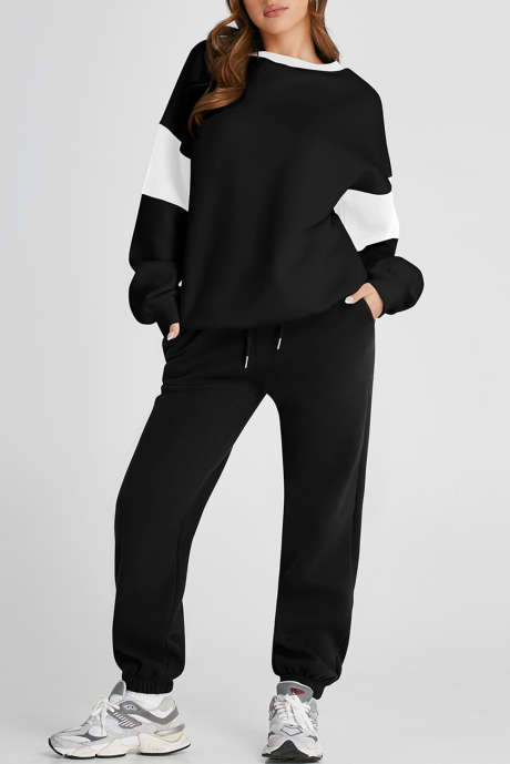 Zwarte losse sweatshirt met verlaagde schouders en joggingbroek, actieve set
