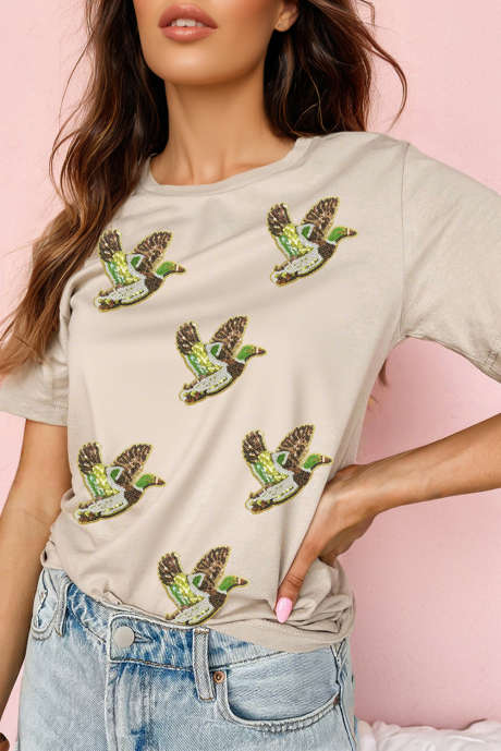 Camiseta cáqui com estampa gráfica e lantejoulas Flying Mallard