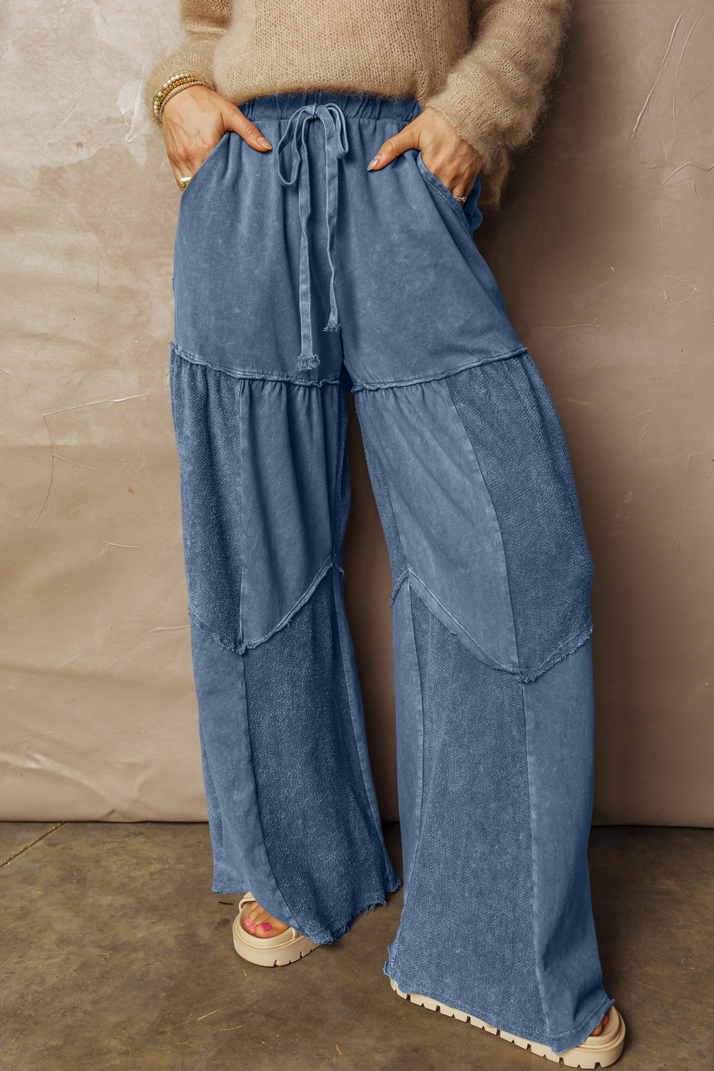 $13.23 Ashleigh Blue Careys Mineral Wash Tiered Wide Leg Patchwork
