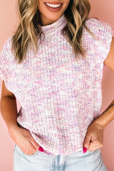 Camiseta tipo suéter rosa de cuello alto y manga corta