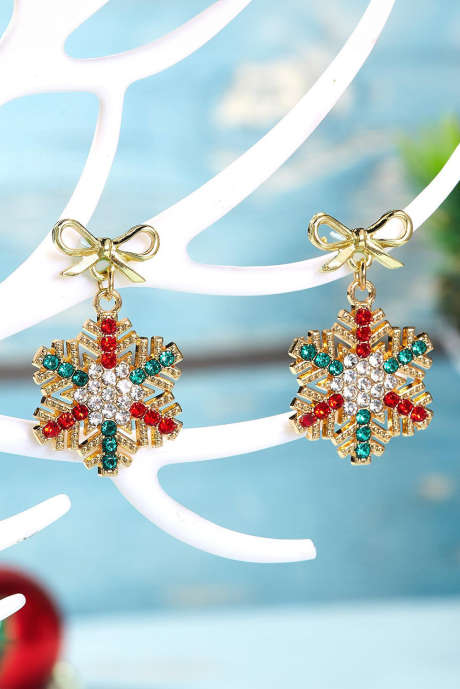 Orecchini a forma di fiocco di neve placcati in oro con strass e fiocco
