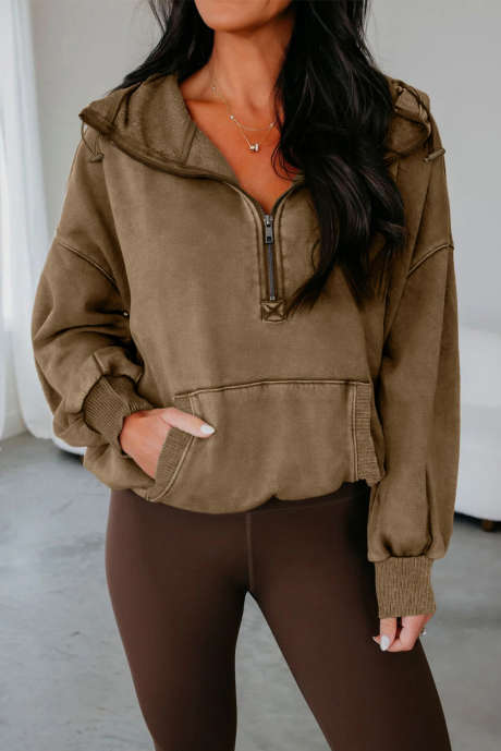 Sudadera holgada con capucha y lavado mineral Elmwood, bolsillo tipo canguro con media cremallera, LC25320092-P1617