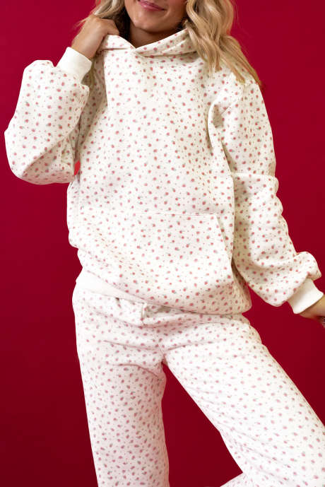 Roze bloemenprint kangoeroezak hoodie schede joggingbroek set