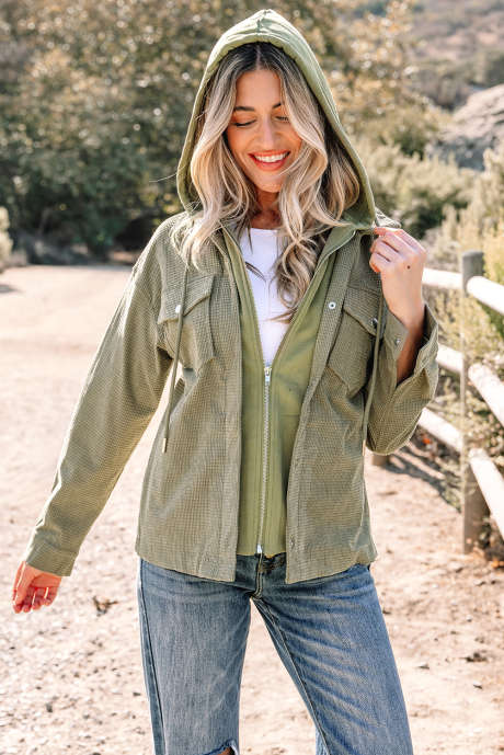 جاكيت لوريل جرين 2 في 1 حراري محبوك بغطاء رأس