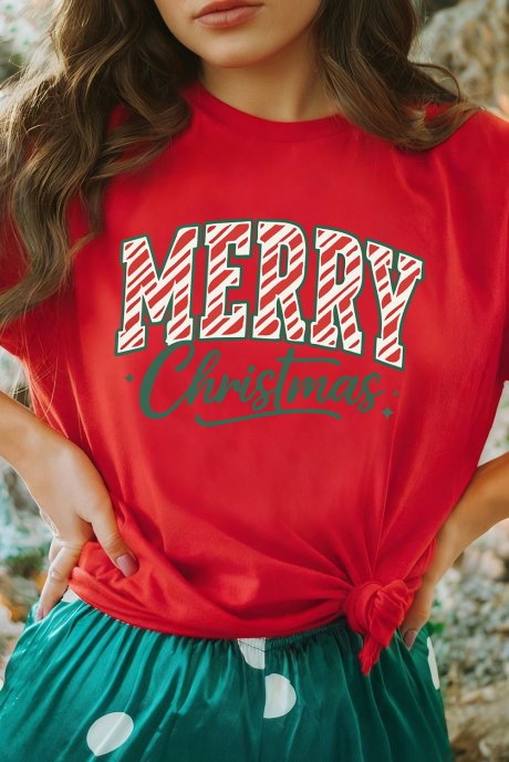 Camiseta gráfica roja de Feliz Navidad para mujer LC25230183-103
