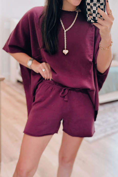 Violet Raw Edge Oversize Top and Short Set