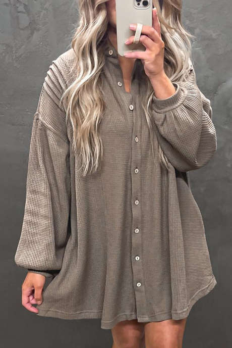 Simply Taupe Wafelgebreide Shirt Tuniekjurk
