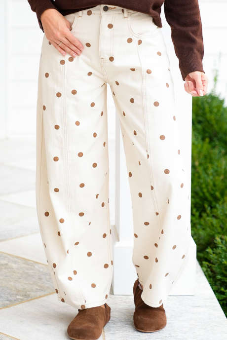 Beige polkaprikkete jeans i store størrelser