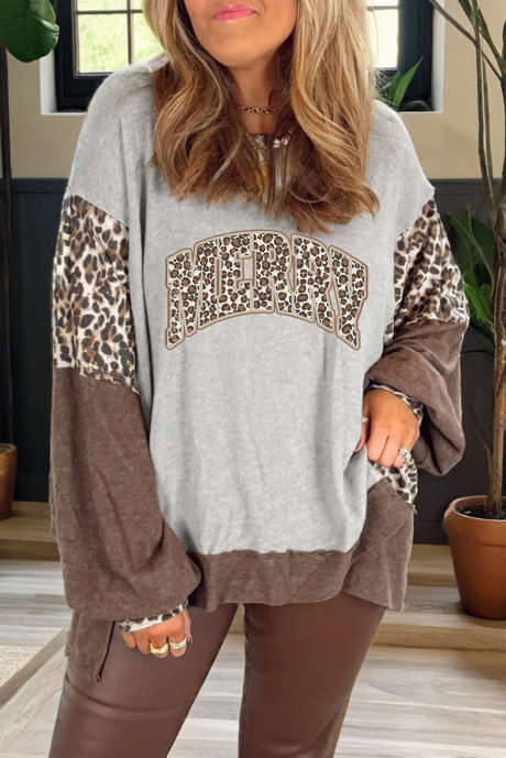 Серый леопардовый принт с контрастной графикой и рождественским принтом