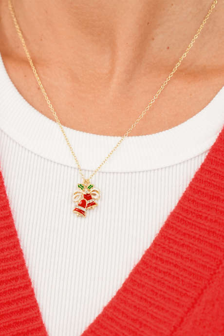 Collier grelot plaqué or avec strass et houx BH014566-P12