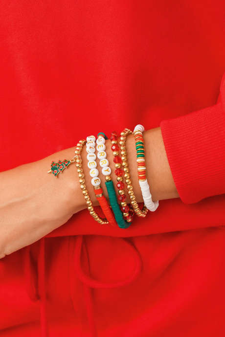 Conjunto de 6 pulseiras de Natal MERRY BELIEVE douradas