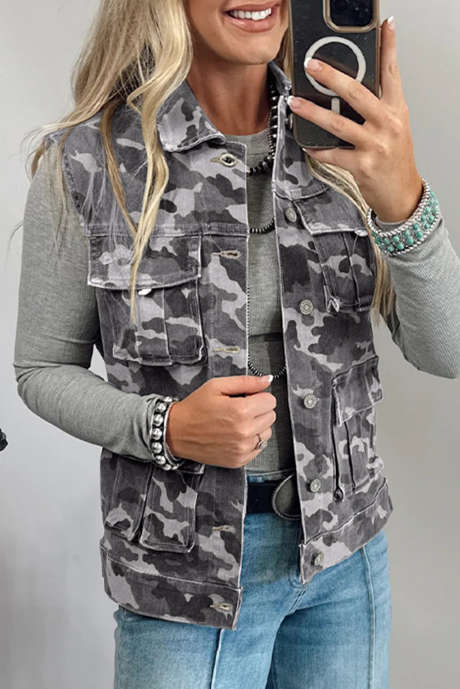Colete jeans cargo camuflado cinza