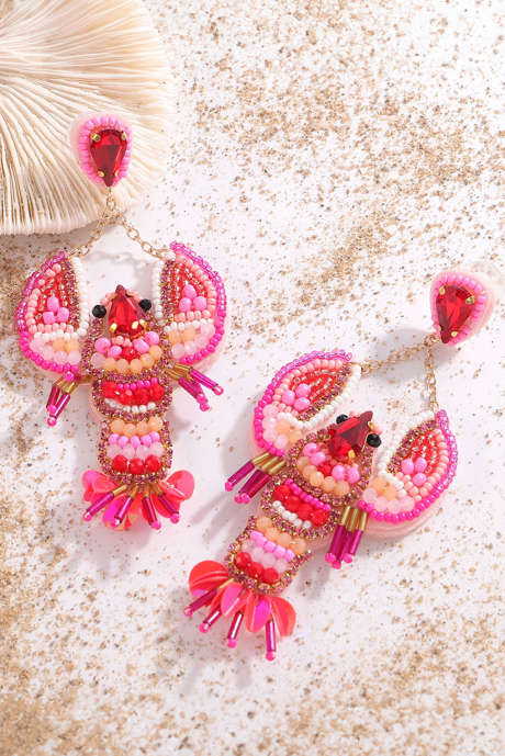 Boucles d'oreilles écrevisses en perles de cristal rose rouge