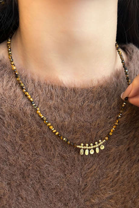 Позолоченное ретро-ожерелье из бисера тигрового глаза