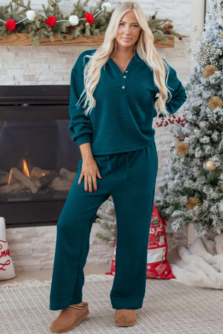 Conjunto de pantalón holgado Skobeloff de 2 piezas con patchwork, textura gofrada y bordes sin rematar, LC627954-P1809