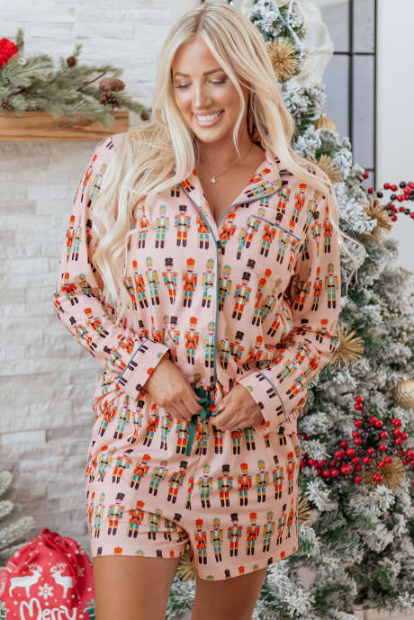 Ensemble pyjama 2 pièces à manches longues et boutons Motif Casse-Noisette rose