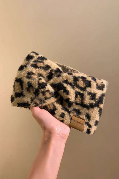 Diadema turbante de punto afelpado con detalle trenzado de leopardo y curry tailandés BH043541-P1717