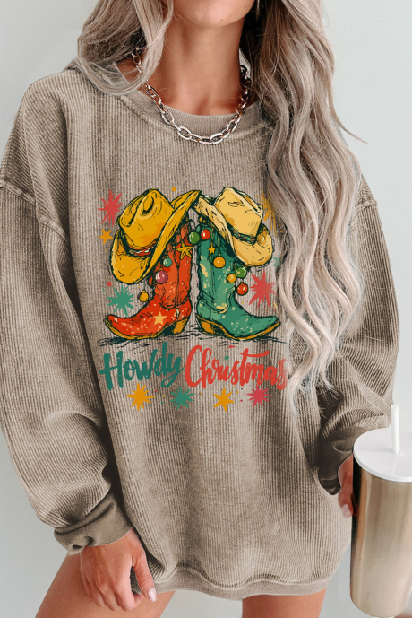 Толстовка цвета хаки с принтом в виде рождественских ковбойских сапог и шнуровкой