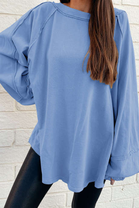 سويت شيرت فضفاض من Beau Blue بلون سادة مع درزات خام