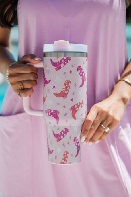 Pussi Vaaleanpunainen Western Boot Tumbler oljilla 40oz