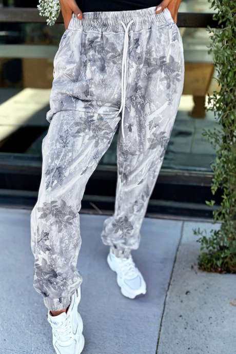 Graue Jogginghose mit Camouflage-Print und Kordelzug und elastischer Taille
