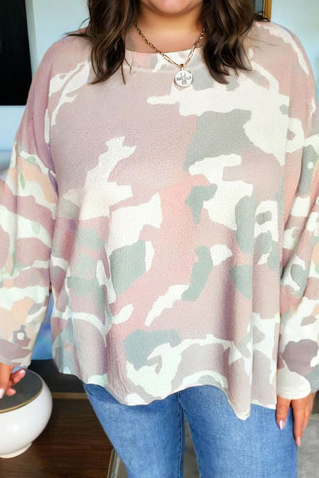 Maglia pullover ampia con spalle cadenti e stampa mimetica verde taglie forti