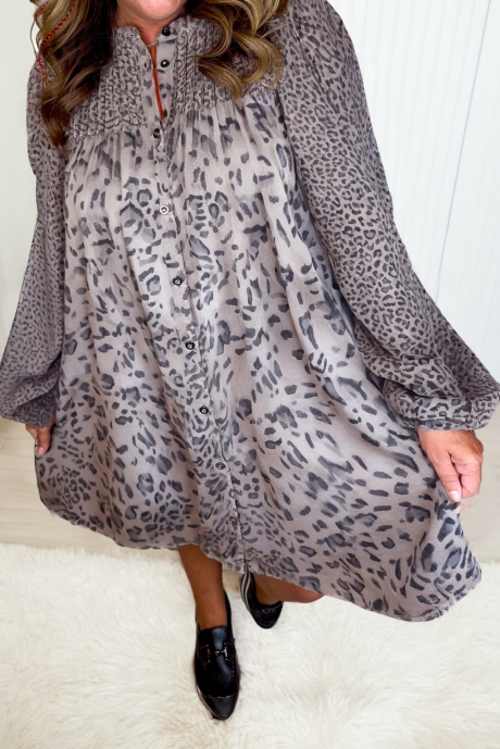 グレー /ドレス・ロンパース/商品/ヒョウ柄ドレスに夢中