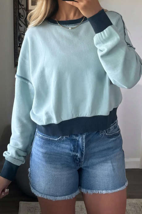 Moletom curto com patchwork e detalhes em contraste azul Islândia