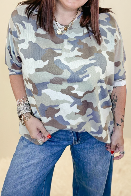 Szary/luźny top w kamuflażu