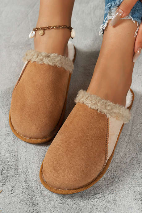 Velbloudí šerpa pantofle s barevnými bloky a plyšovou podšívkou z umělého semiše
