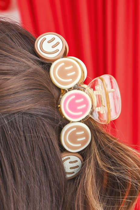 Haarspange mit kleinem Smiley-Gesicht im 90er-Jahre-Stil aus Pergamentpapier BH043472-P6016