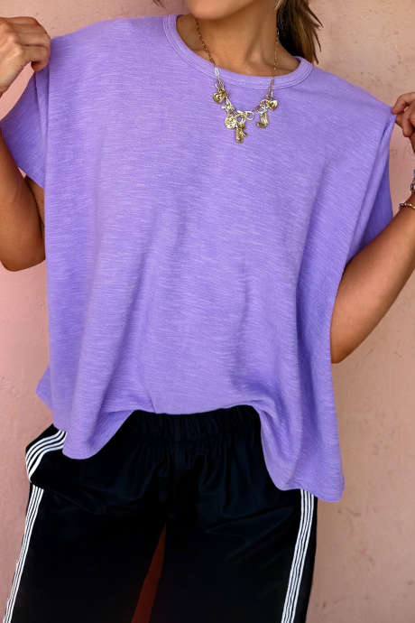 Lavendula Solid Color Short Sleeve Boxy Loose Tee