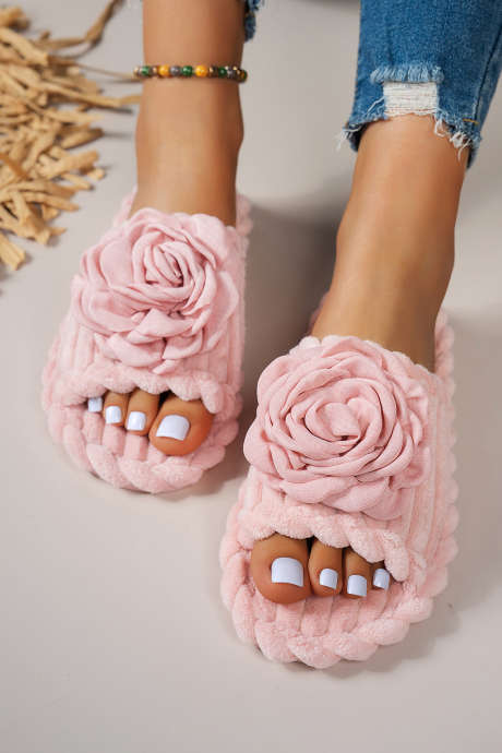 Тапочки розового цвета с 3D-цветочным акцентом и открытым носком, ребристые, с шнуровкой BH024120-P10