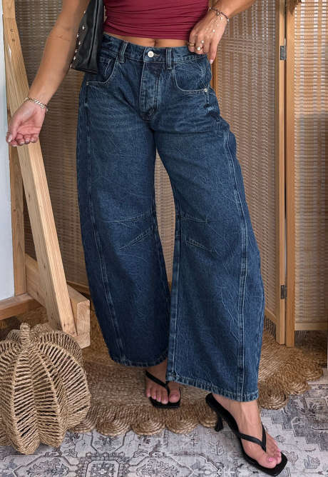 Sail Blue Dark Wash Barrel Jeans